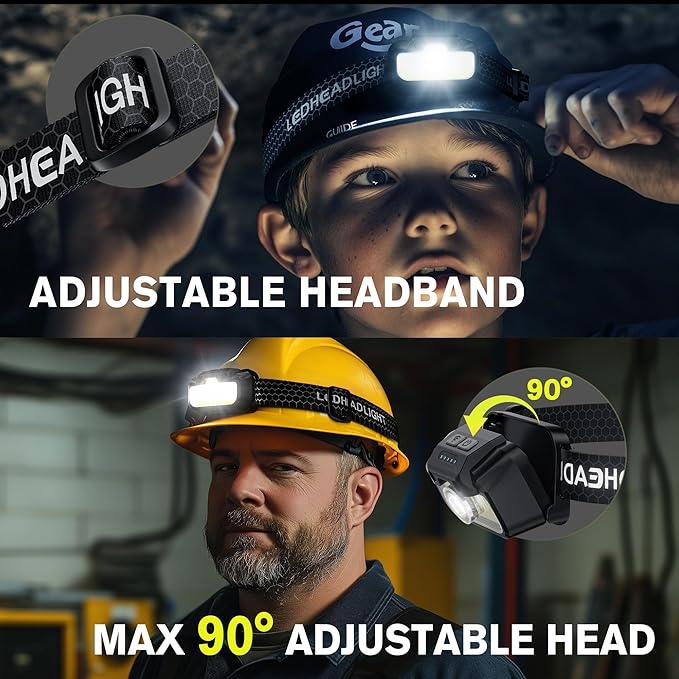 2 Pack Headlamp Rechargeable, 1300 Lumen Lightweight Bright with White Green Red Headlamp Flashlight, Waterproof Motion Sensor Head Lamp,14 Modes for Outdoor Camping Running Cycling