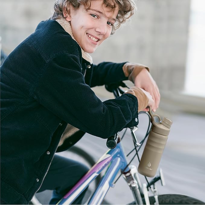 IDEUS Insulated Stainless Steel Water Bottle with 2 Leak-Proof Lids, Thermal Water Flask for Hiking Biking, 18oz, Celadon