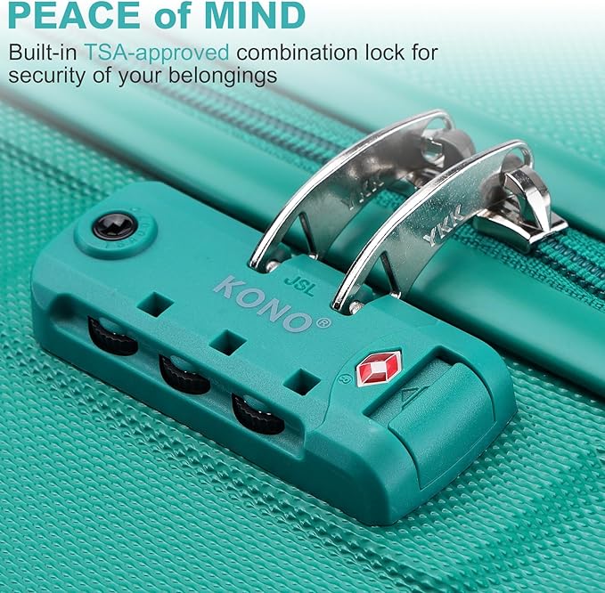 Kono 24 Inch Luggage Suitcase Lightweight with Spinner Wheels TSA Lock Hardside Medium Checked Luggage Durable Rolling Suitcase Turquoise