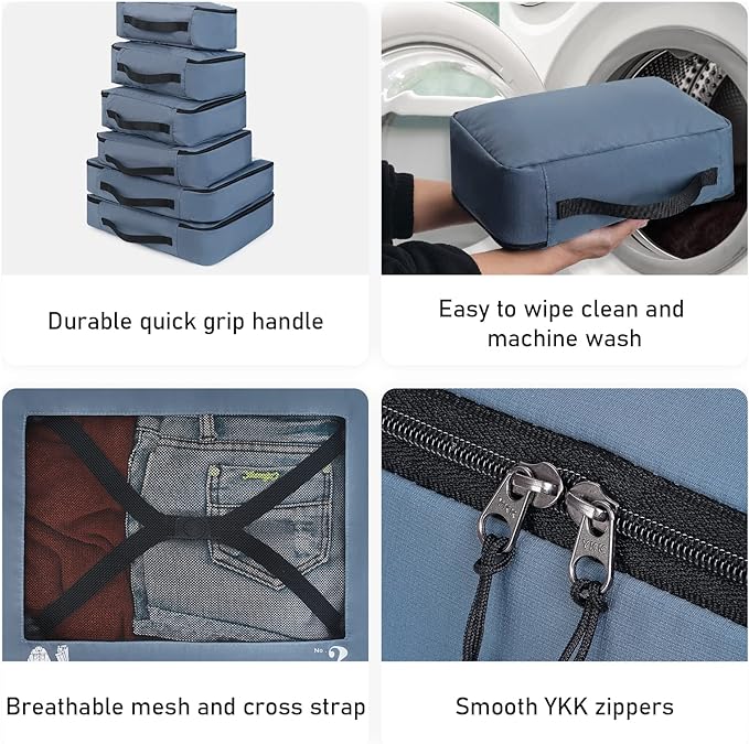 ECOHUB 7 Set Packing Cubes Tear-Resistant Luggage Packing Organizers with Number Icon for Travel Accessories Luggage Suitcase Machine Washable Packing Cubes (Blue)