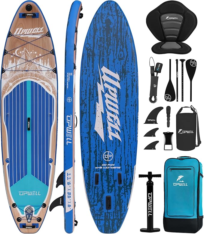 UPWELL 10'6"/11'/11'6" Inflatable Paddle Board, Stand Up Paddlboard for Youth & Adults, Stable Design, Premium SUP Accessories, Backpack, Leash, Hand Pump, Fins