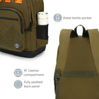 Swissdigital Design Big Student Laptop Backpack with Fun Personalized Patches For College Boy & Girl, Middle High School Teen Bookbag Cool Travel Daypack Olive - Includes 3 Patches | SD1718-26