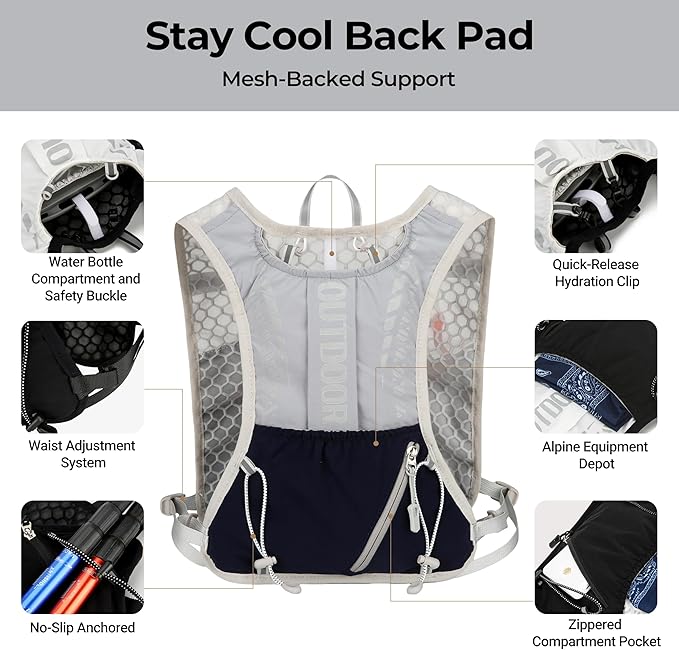 Hydration Running Vest with 1.5L Water Bladder for Hiking Backpack, Reflective Safety Vest for Men & Women, Lightweight Adjustable Marathon Gear for Trail Running