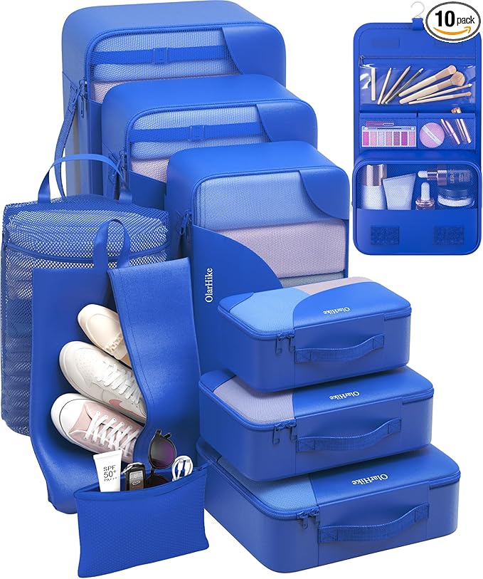 10 Set Packing Cubes for Travel, Gifts for Women Mom,Anti-Tearing Suitcase Organizer,OlarHike Vacation Essentials & Accessories for Cruise Ship