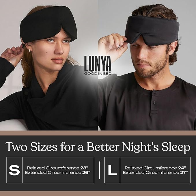 Lunya Sleep Mask with Box - Washable Silk Sleeping Mask and Headband for Beauty Routines - Thermoregulating Comfort for Restful Nights - Silk Eye Mask for Women - Immersed Black
