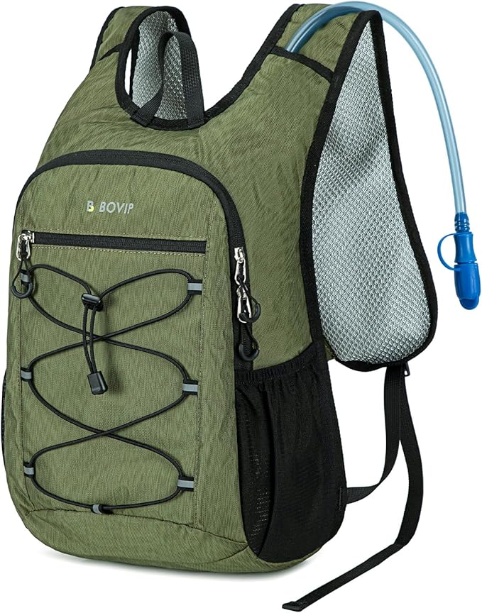 BOVIP Lightweight Hydration Back,15L Multipurpose Hiking Backpack with 1.5L Water Bladder ,Hydro Water Daypack for Cycling Hiking Rave for Men Women