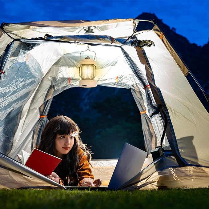 Rechargeable LED Camping Lanterns, 2000mAh Vintage Camping Lights Battery Operated Rechargeable , Hanging Retro Metal Hiking Tent Lamp for Emergency, Hurricane,Decoration,Home,White,2 Pack