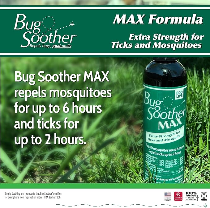 Bug Soother Max - Extra Strength Natural Gnat, Tick, and Mosquito Repellent, 4 fl oz Bug Spray Deterrent - DEET-Free - Safe for Adults & The Environment - Made in USA