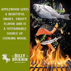 18 LB. Applewood Cooking Firewood Log & 1 LB. 100% Natural Apple Wood Chips Flavor by Billy Bucksin Co., Fatwood Fire Starter Stick Included for Outdoor Cooking, Smoking, Grilling, Camping & Fire Pit