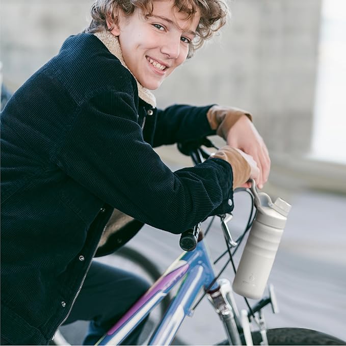 IDEUS Insulated Stainless Steel Water Bottle with 2 Leak-Proof Lids, Thermal Water Flask for Hiking Biking, 18oz, White