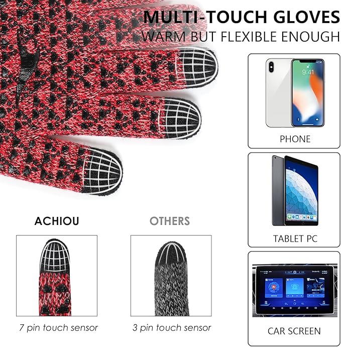 Achiou Winter Gloves, Glove for Men Women, Upgraded Touch Screen Texting Warm Running with Thermal Soft Knit Lining
