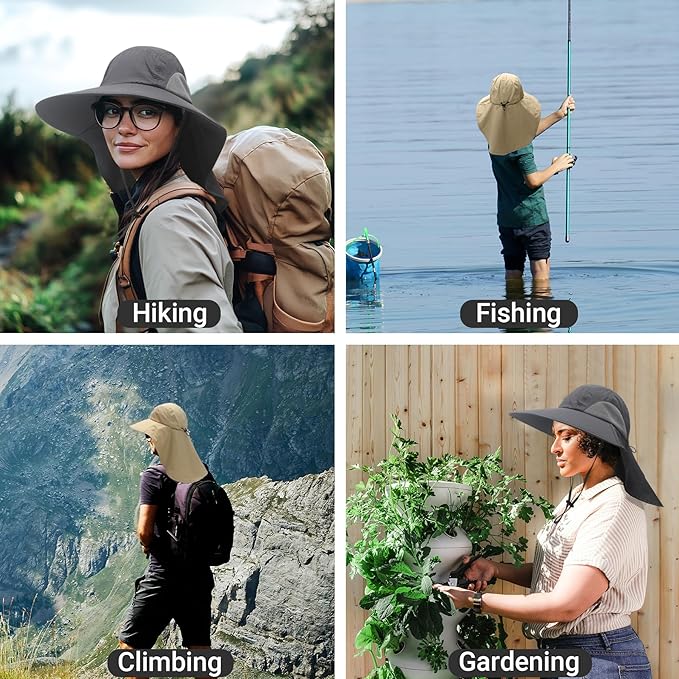 NPQQUAN Mens Sun Hats for Men Women with Neck Flap Wide Brim UV Protection Hiking Fishing Hat