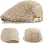 2 Pack Men's Mesh Cap Breathable Summer Newsboy Hat Adjustable Beret Ivy Cap Irish Cabbie Driving Hunting Hats