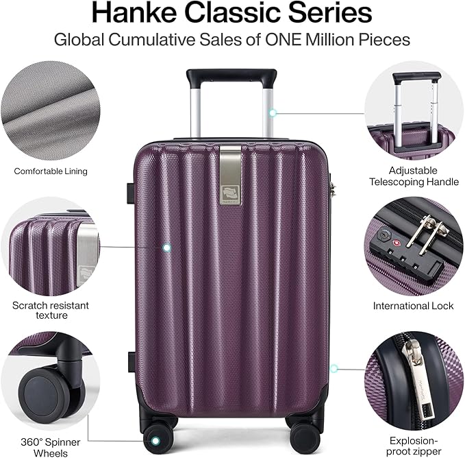 Hanke 29 Inch Luggage Suitcases With Spinner Wheels Lightweight PC hardside Rolling Suitcase With Travel Lock, Checked-Large 29-Inch Christmas Gifts for Birthday （Purple）