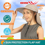 SUN CUBE Wide Brim Sun Hat with Neck Flap, UPF50+ Hiking Safari Fishing Hat for Men Women, Sun Protection Beach Hat