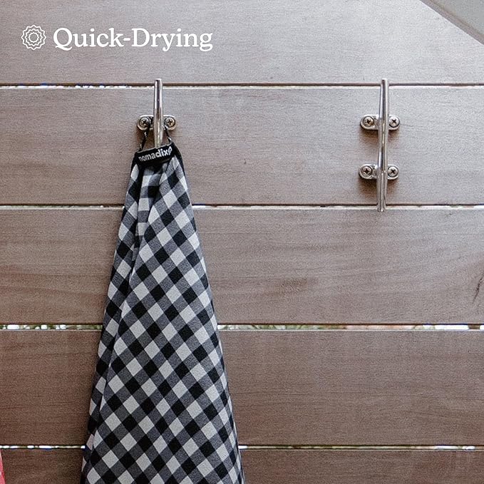 Nomadix Original Towel - Perfect for Beach, Pool, Travel, Camping, Yoga - Made with Recycled Materials - Super Absorbent - Sand Resistant - Gingham Black - 72.5x30