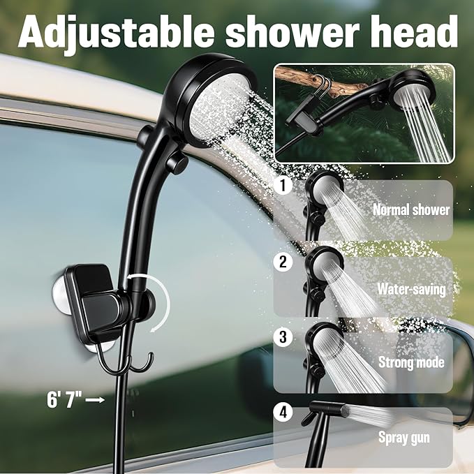 Portable Shower for Camping, 6000mAh Rechargeable Camp Shower Pump with Large Capacity Foldable Bucket, Filtered Shower Head, Outdoor Camping Shower Kit for Travel, Pet Bath, Car Washing