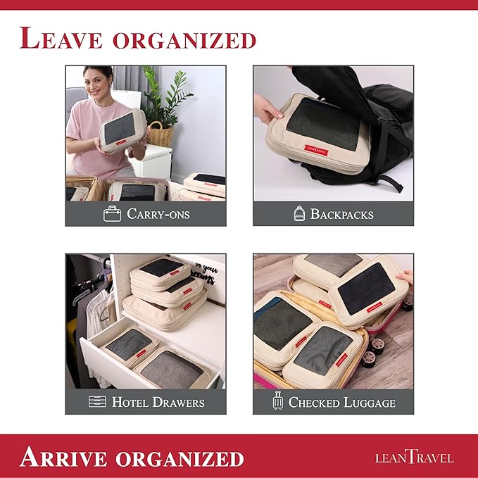 Compression Packing Cubes for Travel Organizers with Double Zipper, LeanTravel