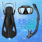 Snorkeling Gear for Adults Men Women, 3 in 1 Snorkel Set with Panoramic View Diving Mask Anti-Fog Anti-Leak, Snorkel Mask Dry Top Snorkel Fins for Swimming, Snorkeling and Travel Diving