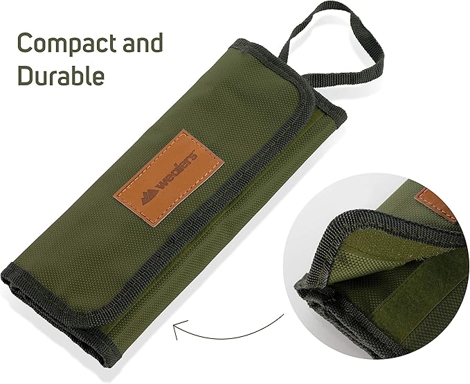 13 Piece Stainless Steel Family Cutlery Picnic Utensil Set with Travel Case for Camping | Hiking | BBQs - Includes Forks | Spoons | Knifes | Chopstick, Plus Nylon Commuter Case (Green)