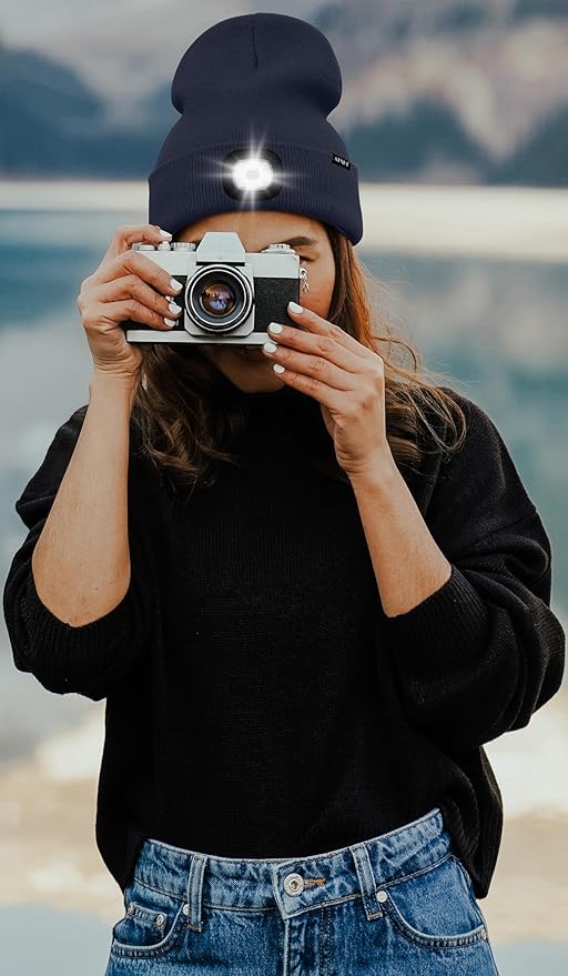 ATNKE LED Lighted Beanie Hat,USB Rechargeable 4 LED Running Headlamp Bright Cap with The Light Gifts for Men and Women