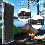Sleeping Pad with Pillow, Self Inflating Extra-Thick, Ultralight Sleeping Mat, Built-in Pump, Ultimate for Camping, Hiking, Traveling, Airpad, Carry Bag, Compact & Lightweight Air Mattress (Black)