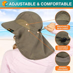 SUN CUBE Wide Brim Sun Hat with Neck Flap, UPF50+ Hiking Safari Fishing Hat for Men Women, Sun Protection Beach Hat