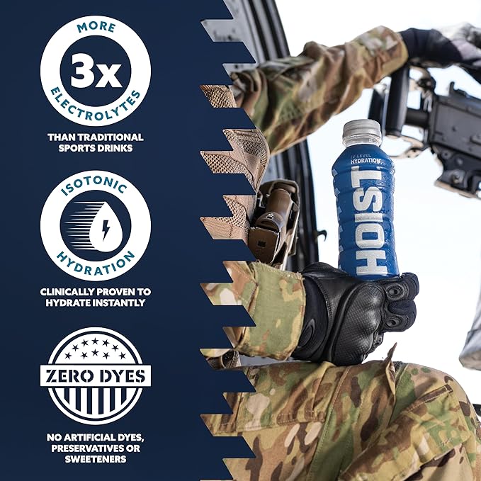 HOIST Premium Military Hydration Electrolyte Drink, Powerful IV-Level Hydration, Clinically Proven Performance Drink, Blue Raspberry, 16 Fl Oz (Pack of 12)
