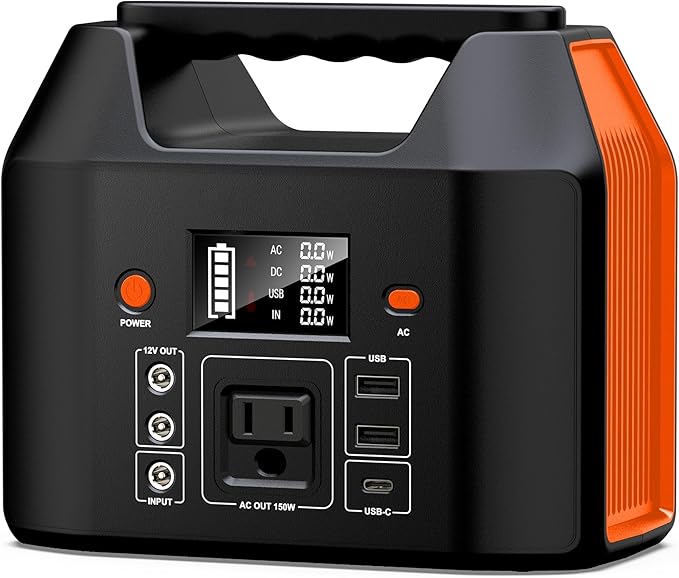 SinKeu 150W Power Bank Station, 122.8Wh/38400mAh LiFePO4 Battery, Solar Generator for Outdoor Camping, Traveling, Emergencies-Orange