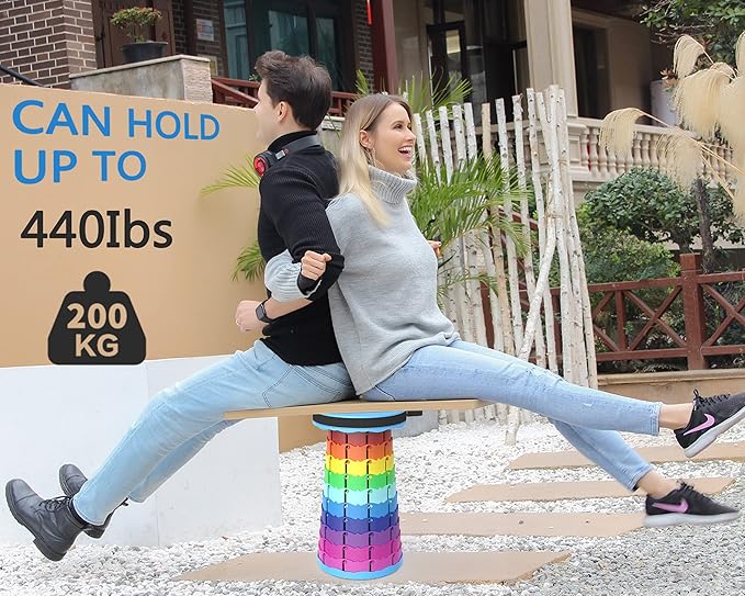 ALEVMOOM Portable Telescoping Stool with Cushion,Retractable More Sturdy Capacity 440Ib,Collapsible Adjustable Folding Stool for Camping Hiking Mountain Garden BBQ