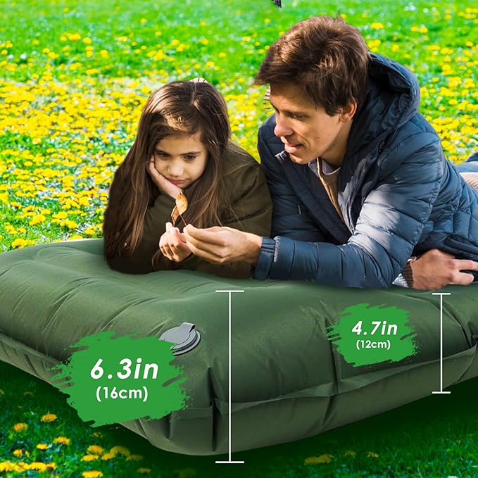 Camping Sleeping Pad with Pillow， Extra Thick 4.8 inch Ultralight Self Inflating Air Mat, Compact Lightweight Insulated Inflatable Sleep Mattress for Backpacking, Camp, Hiking, Tent