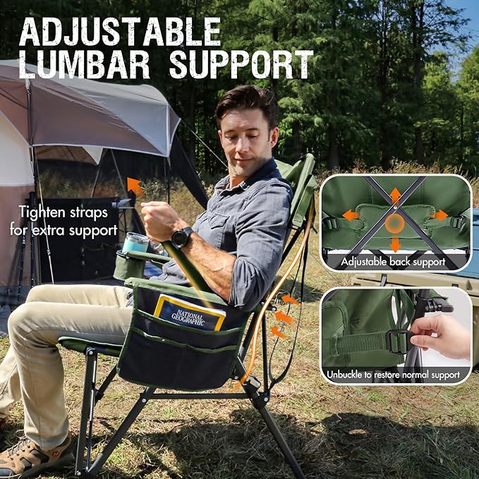 Portal Camping Chair with Lumbar Support for Adults Folding Portable High Back Oversized, 400LBS