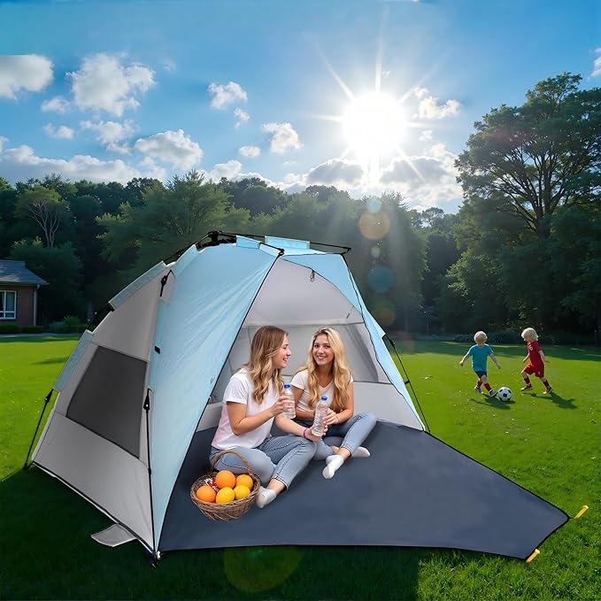 Pop Up Beach Tent Sun Shelter, Pop Up Beach Tent 94.5 x 55.1 x 51.1 inches, 3-4 Person, Blue, with Storage Bag