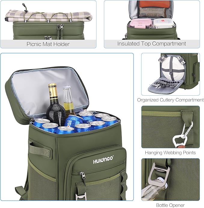 Large Waterproof Insulated Cooler Backpack for Men & Women, Leak Proof Cooler Backpack for Camping, Beach, Fishing, Picnic, Travel, Outdoor, 30L, 48Cans