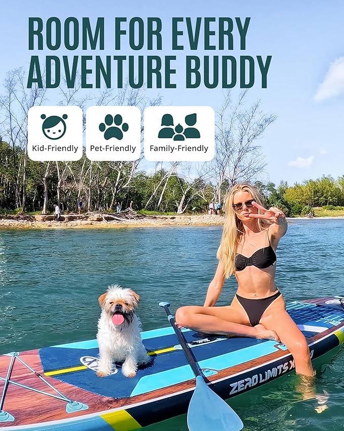 ZLX 11'6" Extra Wide Inflatable Stand Up Paddle Board SUP, Stable Non-Slip Deck Pad, Unique Fin System and Premium iSUP Accessories - Portable Backpack & Upgraded Pump for Adults, All Skill Levels