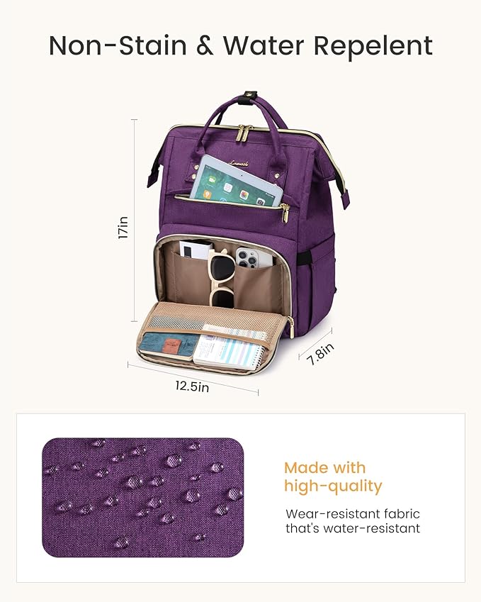 LOVEVOOK Laptop Backpack for Women with Giant Tumbler Holder Pocket,17 inch Waterproof Travel Backpack Purse Computer Laptop Bag,Professional Work College Nurse Teacher Backpack Daypack,Rose Purple