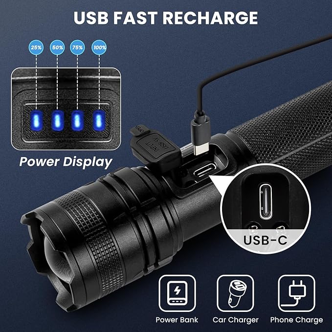 THY TRY Rechargeable LED Flashlights High Lumens, 90000LM Super Bright Flashlights with 7 Modes, High Powered Handheld Flash Light for Home Camping Hiking Night Work (2 Pack)