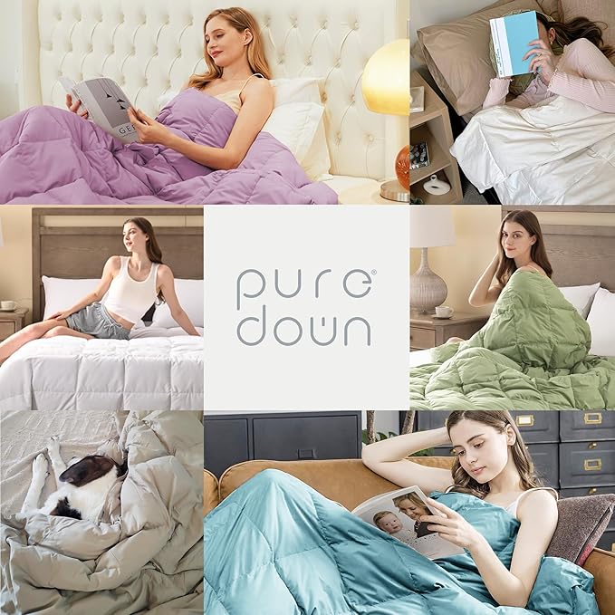 puredown® King Size Blanket for Bed, Ultra Soft Lightweight Down & Feather Fill, All Season Blanket, Machine Washable, 88"X108", Alloy Gray