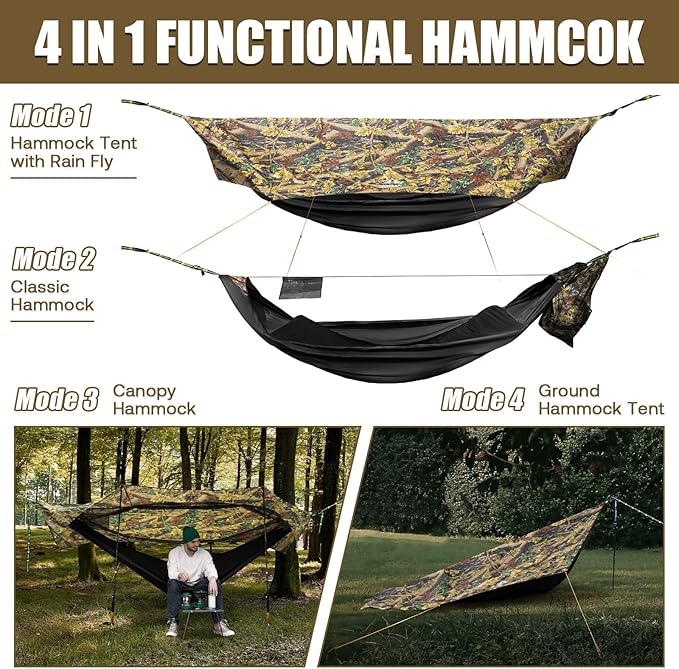 Night Cat Camping Hammock Tent: Lightweight Portable 4 in 1 Hammock with Rain Tarp and Mosquito Net for Hiking Jungle Outdoor