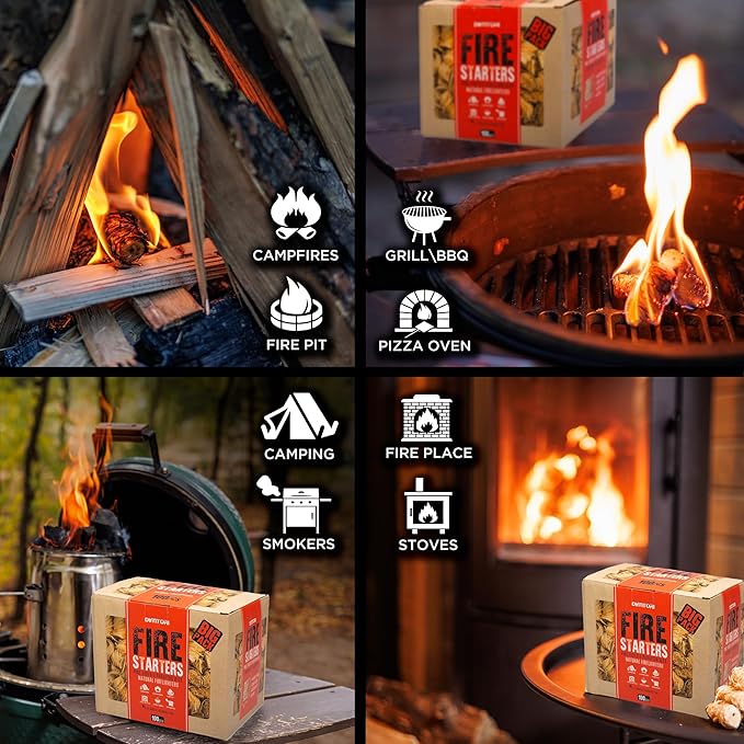 100 pcs Fire Starter for Indoor and Outdoor Use - Natural, Eco-Friendly Firelighter for Grills, Smokers, Fire Pits, Wood Stoves - Waterproof, All-Weather Charcoal Starter, Fire Starters for Campfires