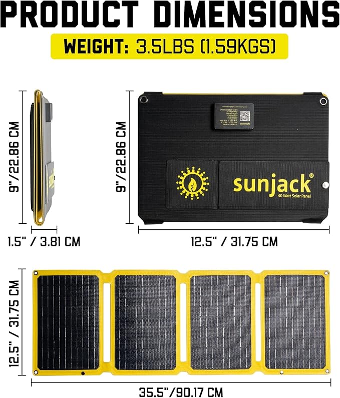 SunJack – 40 Watt Foldable Solar Panel, ETFE Waterproof Portable Solar Panel with Kickstands, USB-C PD30W, USB-A QC3.0, DC Output, Solar Panels for Camping, Hiking, Emergency Power