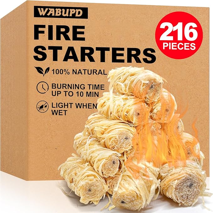 216 Pcs Fire Starter - Natural Fire Starters for Fireplace, Pellet Stove, Campfires, BBQ, Pizza Oven, Camping, Fire Pit &Chimney, Smoker, Fire Starters for Grill, Charcoal Starter