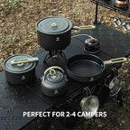 Alocs Portable Camping Cookware - Upgraded Handle, Non-Stick Camping Pan Set for Outdoor Kitchen, Picnic, Hiking and Fishing