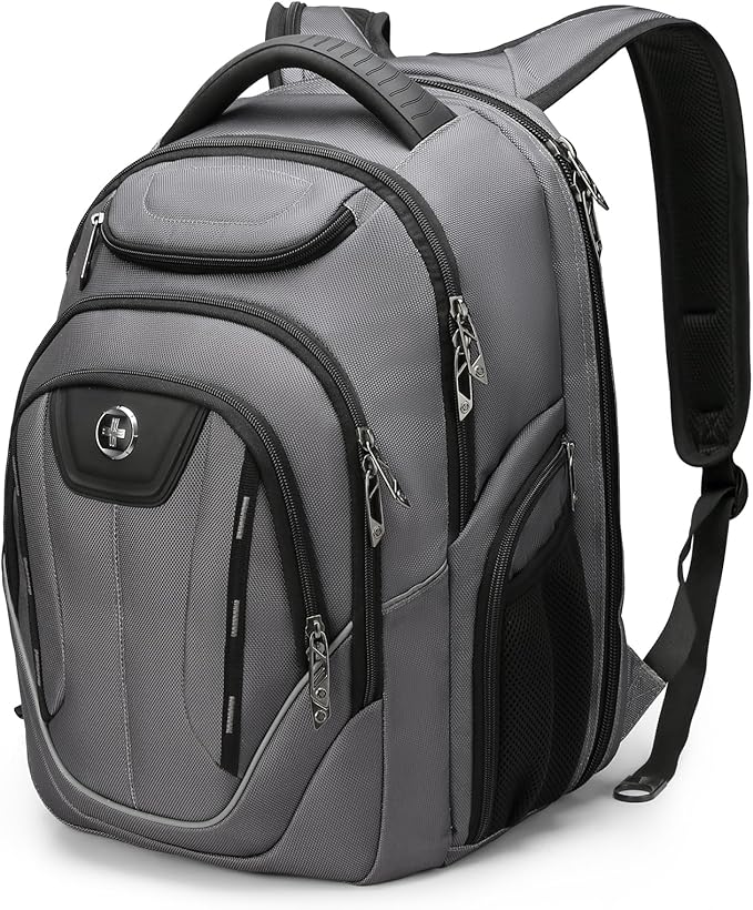 Swissdigital Design TSA Business Laptop Backpack For Men,Travel Backpack With USB Charging Port,College Tech Backpacks With RFID Pockets Presents For Men Fits 15.6 Inch Computer Grey | J16BT-03