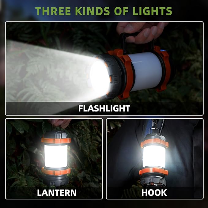 Camping Lantern Rechargeable , Alpswolf Camping Flashlight 4000 Capacity, 6 Modes, IPX4 Waterproof, Led Lantern Camping, Hiking, Outdoor Recreations, Orange 1 Pack