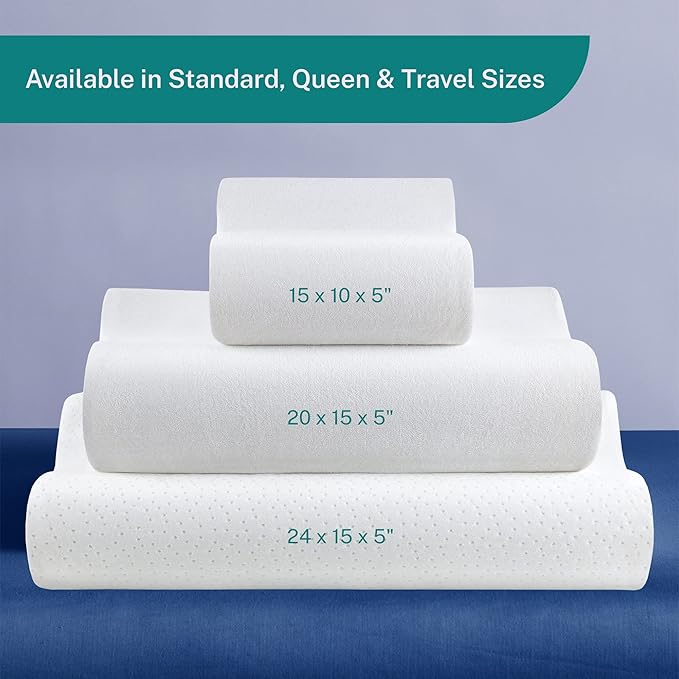Sleep Innovations Memory Foam Contour Pillow, Queen Size, Head, Neck, and Shoulder Alignment, Side and Back Sleepers, Medium Support