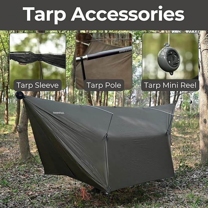 onewind 12×10 ft Hammock Tarp, Ultralight Versatile Camping Tarp Lightweight Waterproof Silnylon Hammock Rain Fly with Doors, Easy to Setup with Stuff Sack Tent Stakes, Dark Grey