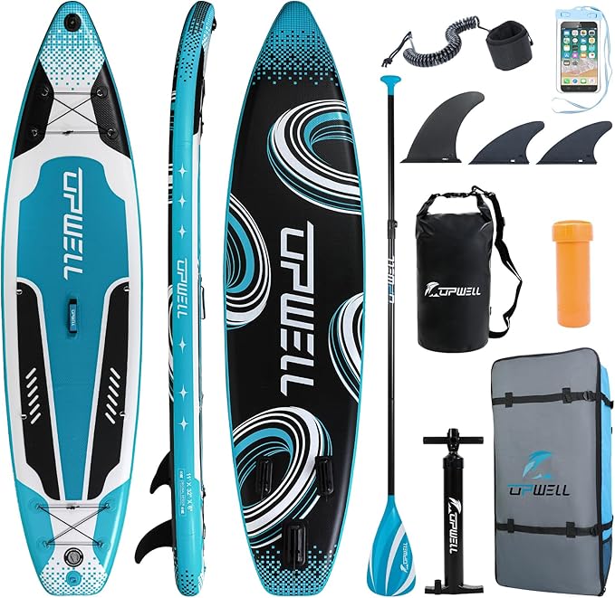 UPWELL 11’6”/11'2”/11'/10'8”/10'6”/10'2” Inflatable Stand Up Paddle Board with sup Accessories Including Backpack, Repairing Kits, Non-Slip Deck, Leash, 3 Fins, Paddle and Hand Pump