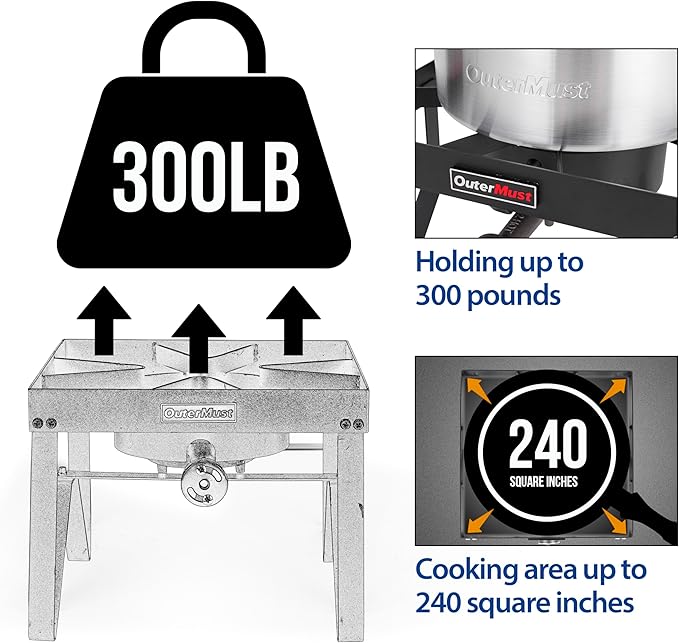 Outdoor Propane Burner Heavy Duty Propane Gas Stoves for Cooking with 10 PSI Regulator and Cast Iron Braided Holes Perfect for Home Brewing, Crawfish Boiler, Turkey Fryer and Seafood Boiler