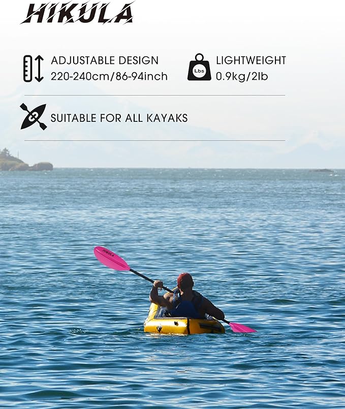 Adjustable Kayak Paddle with Carbon Shaft and PP Blade Available in 220-230/220-240/230-250cm Floating Lightweight Kayak Oars with Original Pattern